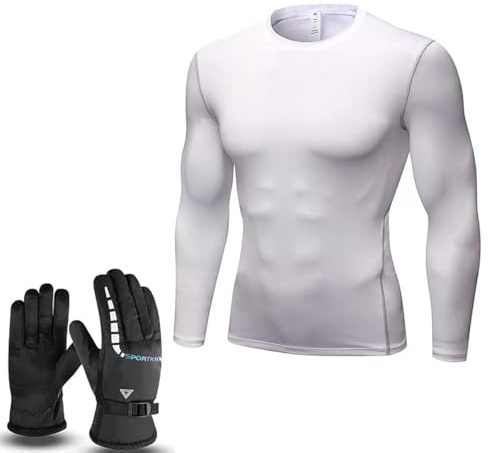 SXCDD Abbigliamento sportivo bianco per uomo - Guanti da sci neri invernali caldi per gli uomini (formato M)