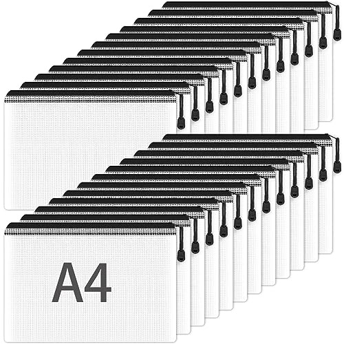 Dokumententasche A4 mit Reißverschluss, 24 Stück Dokumententaschen A4 Wassersicht Datei Tasche Kunststoff Reißverschlusstasche für Datei, Dokumente, Schule, Papier, Kosmetik (Schwarz)