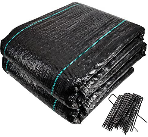 VOUNOT® Unkrautvlies 2x25m mit 50 Bodenanker, Reißfestes Gartenvlies Wasserdurchlässig, Mulchfolie für Garten, Hochbeet und Terrasse, Premium Unkrautfolie 100g/m²