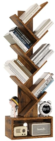 YMYNY Bücherregal im Baumform, 6 Ebenen Raumteiler, Standregal, Modernes Holzregal für Bücher/Filme/CDs, Bücherturm Freistehend für Wohnzimmer, Home Office, Arbeitszimmer, Rustikal Braun HBC016H