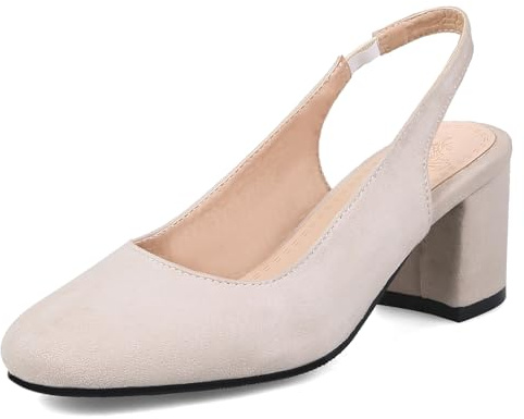 OALEEN Escarpins Femme Eté Petit Talon Bloc Bout Carré Bride Arrière Chaussures Ouverte Slingback Soirée Mariage Beige 39