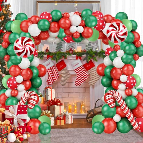 COLANANA Christmas Balloon Arch Kit,100PCS Balloon Garland Kit,Green Red Decorations for Christmas, New Year party,Adult Kids Birthday,Baby Shower,Carnival Party