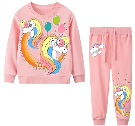 JinBei Conjuntos Deportivos para bebé Niña Globos Chándales Conjunto Sudaderas Rosa Sweater Pantalones Ajustable Cinturón Algodon Otoño Invierno Trajes Disfraces Talla 92-98