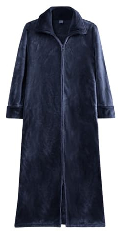 Augystre Men's Bathrobes, Length Plush Fleece Warm Flannel Dressing Gown Morning Robe, Long Robe, Scarf Collar, Warm Winter Men's Bathrobe with Zipper, navy, 3XL