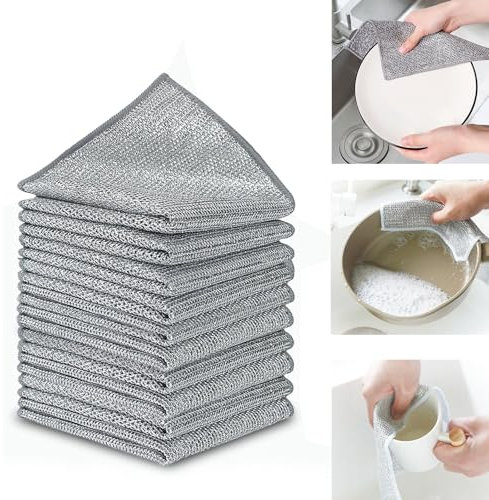 (10 Piezas) Estropajo Aluminio – Trapos Limpieza para Suciedad difícil, paños de Limpieza Reutilizables (Doble Capa), estropajos Cocina, paños de Alambre Multiusos.