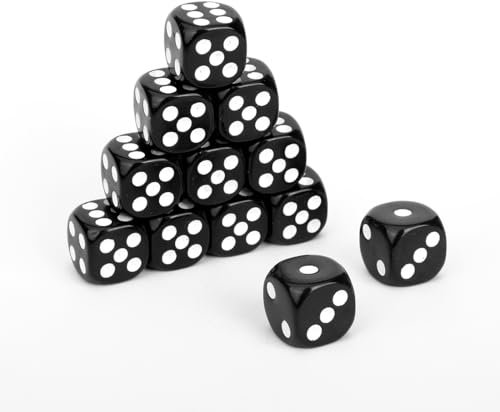 12 Dés à Jouer Plastique Noir 16 mm, 6 Faces, Idéal pour Jeux de Table et Parties Ludiques.