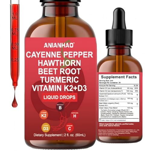 Cayenne Pepper 60ml (1 Month Supply) - Cayenne Pepper Supplement Liquid Drops - with Hawthorn & Vitamin D3 K2 Beet Root Powder - Suitable for Vegan Vegetarian Halal & Kosher Diet