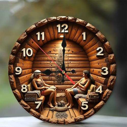 Wooden Sauna Clock Wall Clock Unique Decor 10-Inch Wooden Wall Clock, Silent Movement, Battery Operated (AA Batteries Not Included), Artistic Home Decor, Perfect for Home Accents