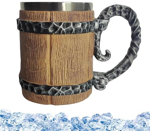 Boccale da birra da uomo, a di secchio in resina, con manico, ornamento vintage da scrivania per ristorante, taverna, festival, vacanze, feste di compleanno