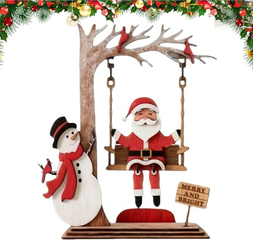 Generisch Figurine de Père Noël en bois - Jolie balançoire en bois 3D - Décoration de Noël - Pour intérieur d'hiver, appartement, maison, vacances, décoration quotidienne