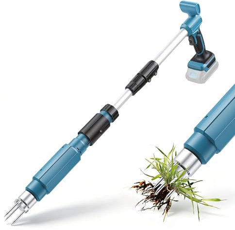 YedZen Estirpatore Elettrico per Erbacce Compatibile con Makita 18V (Senza Batteria), Manico Telescopico Regolabile 77-95 cm, 3 Artigli in Acciaio Inox, Estrattore di Radici per Giardino