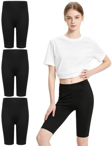 Wareet Girls Black Cycling Shorts Kids Cotton Breathable Under Dress Shorts Summer PE School Sports Shorts Leggings 3 Pack (UK, Age, 12 Years, 13 Years, Regular)