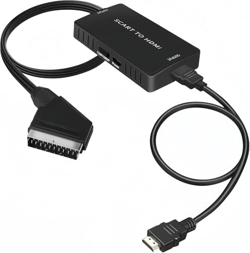 ZISONIX Scart till HDMI-omvandlare med 720p/1080p-omkopplare - adapter för TV-skärm, projektor, DVD-spelare, VHS, STB, Xbox