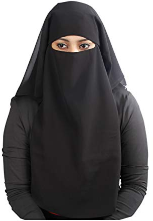 MyBatua 3 Schichten saudi niqab Im atmungsaktiven Georgette, Großhandelspreis, 1 stk Gesichtsschleier NQ-003 (Schwarz)