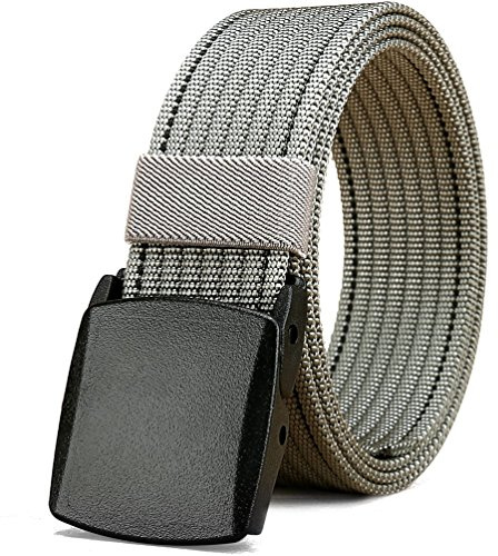 LionVII Men Canvas Belt Tactical Casual Style with Plastic Buckle, Durable Breathable Nylon Web Strap Adjustable Trim to Fit 28-49 Waist(Grey)