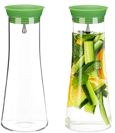 Relaxdays 2 Jarras de Cristal Cilíndricas, 1 L, Garrafa Agua, Botella Zumos, Vidrio, Apta para lavavajillas, Transparente