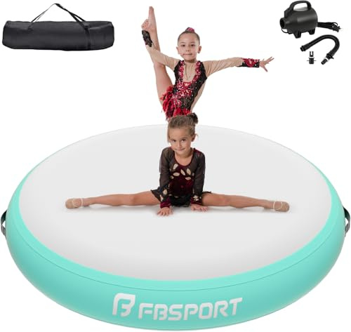 FBSPORT Airspot, 20CM Höhe Airtrack Matte, Durchmesser 100CM Aufblasbare Tumbling Matte, Trainingsmatte mit Pumpe, Aufblasbare Gymnastikmatte, Turnmatte