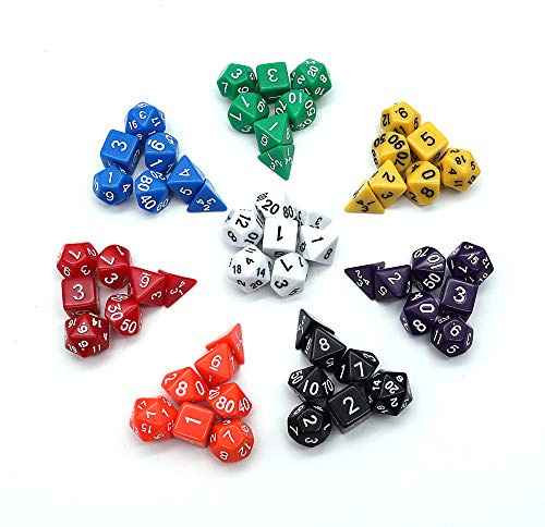 DollaTek 8 Juegos de Dados 8 x 7 (56 Piezas) Crit Games Cinco Juegos de Dados poliédricos codificados por Color para D&D