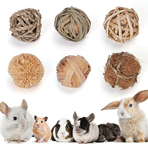 Nobleza 6-teilige Kleintiere, die Bälle Spielen, Grasbälle kauen und Kauspielzeug Rollen, um die Zahngesundheit von Kaninchen, Chinchillas, Meerschweinchen, Hamstern, Rennmäusen, zu verbessern