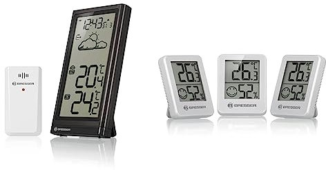 Bresser - Stazione meteorologica radio con sensore esterno Meteo Temp, termometro temperatura & Temeo - Termometro e Igrometro, set composto da 3 indicatori con supporto da tavolo