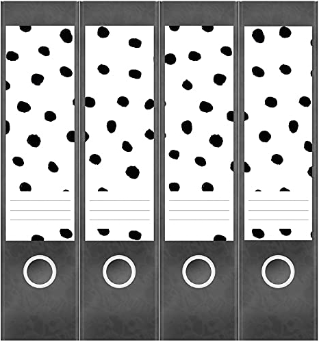 Etiketten für Ordner | Schwarz Weiss Punkte | 4 breite Aufkleber für Ordnerrücken | Selbstklebende Design Ordneretiketten Rückenschilder
