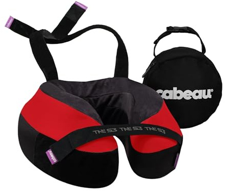 Cabeau The Neck's Evolution, TNE S3 Travel Neck Pillow Memory Foam Airplane Pillow - Neck Pillow with Attachment Straps - 360-Degree Support for Travel, Home, Office, and Gaming - (London Red)