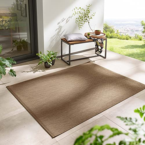 Taracarpet In- & Outdoor Teppich Wetterfest Wohnzimmer Balkon Küchenteppich Flachgewebe sisaloptik meliert Einfarbig Uni braun 067x180 cm