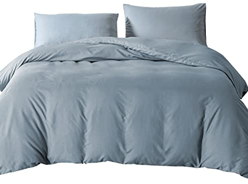 Good Nite King Size Duvet Bedding Cover Sets Duvet Cover with 2pcs Pillowcases Soft Microfibre Polyester Duvet Cover Sets (Blue Grey)