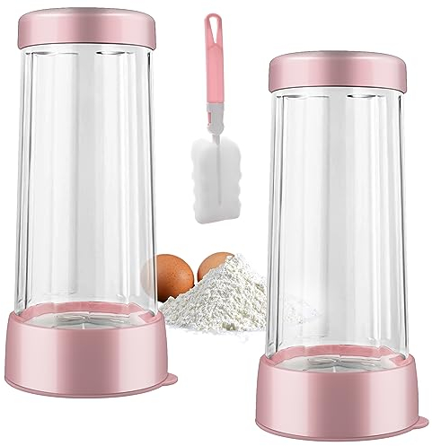 JNWYH 2 macinini per zucchero a velo, a lunga durata, con 1 manico rosa, spazzola in spugna per farina, cioccolato, cacao, zucchero a velo, spezie (19 x 9,1 cm)