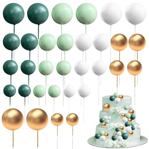 mizikuu 32 Stück Tortendeko Kugeln, Kuchen Dekoration Geburtstag Mini Cupcake Topper Multifunktional Torten Deko DIY Kuchen Dekoration Kugeln für Geburtstag Hochzeit Bedarf Deko