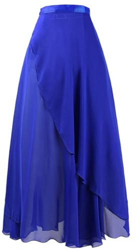 MUNAFIE Danse du Ventre Filles Dames en Mousseline De Soie Ventre Ballet Jupe Longue Danse Skate Wrap Over Foulard Jupe Bleu Royal