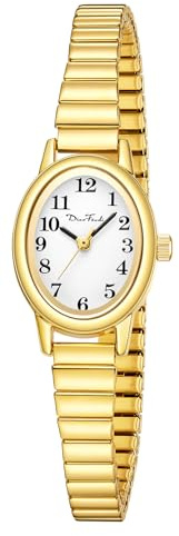 Diaofendi Petite Women's Easy Reader Watch, Analog Women Watch with Stainless Steel Expansion Band, Water Resistant (Gold, M(5.9-7.5))