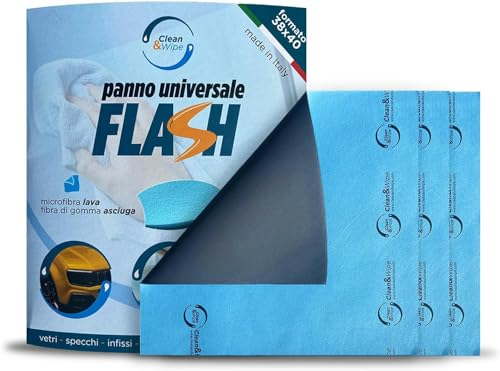 CLEAN&WIPE 3 Panni FLASH: unico, originale e rapido con doppia faccia Lava,sgrassa, lucida e asciuga Ottimo su tutte le superfici. Pulizia eco-friendly