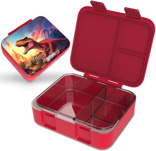 Jarlson® Brotdose Kinder mit Fächern | NUR HANDWÄSCHE | Lunchbox BPA frei | Bento Box auslaufsicher | Jausenbox für Kindergarten und Schule |1000 ml (Dinosaurier Rot, MILI (3 Fächer - leichtgewicht)
