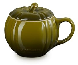 Le Creuset Stoneware Pumpkin Mug with Lid, 14 oz., Olive