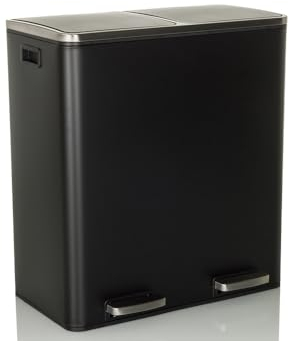 hjh OFFICE Cubo de basura 2x30L CLEAN XI Sistema de separación de residuos con 2 compartimentos, cubo de basura de pedal con cierre suave, metal negro