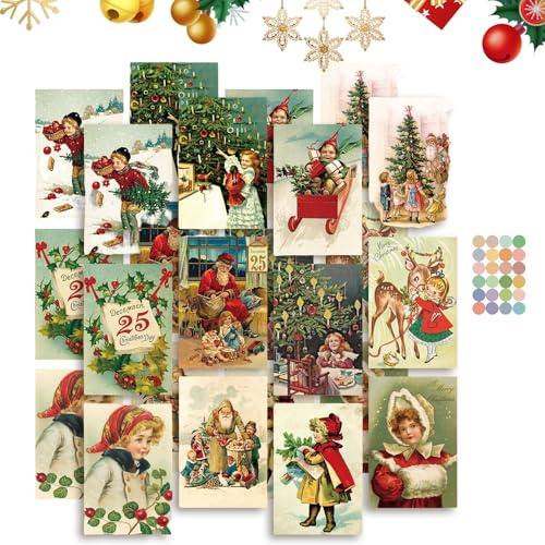 CutitiUU Tarjetas De Navidad, 24 Piezas Tarjetas De Felicitación De Navidad Vintage, Hermoso Surtido Vintage, Tarjetas Postales Para Navidad, Año Nuevo, Vacaciones De Invierno
