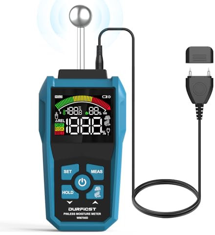 Testeur Humidité,DURFIST Humidimètre,Testeur Humidité Bois avec Ecran LCD Couleur et Alarme Aonore,Détecte 20-40 mm de Mur, Bois, Maçonnerie, Béton et Autres Matériaux de Construction
