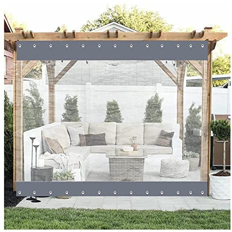 Rideaux d'extérieur imperméables et coupe-vent en PVC avec œillets pour couverture de pavillon, porche, gris (2 x 2,5 m)