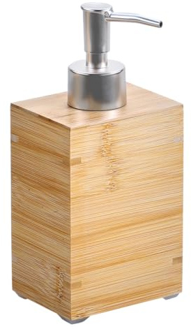 KESPER | Dispenser di sapone con pompa in acciaio inox, materiale: bambù, plastica, acciaio inox, dimensioni: 8,5 x 6,5 x 18 cm, colore: marrone - legno naturale | 19402