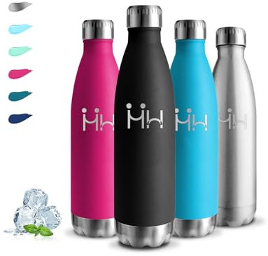 Borraccia- 0.5l- Borraccia Termica, Bottiglia Acciaio Inox, Senza BPA, Borracce Termiche, Senza Perdite, Borraccie Metallo, Isolato Sottovuoto, Borracce per Scuole, Campeggio, Viaggio, Uffici, Caffè