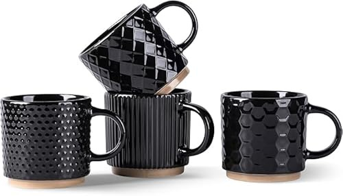 GBhome Stackable Coffee Cups Set of 4 I 220 ml Ceramic Cups with Texture I Dishwasher & Microwave Safe I for Latte/Cappuccino I Modern Gift Idea for Men/Women