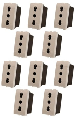 10 Pezzi Presa Bipasso Bivalente 2P+T 10/16A 220V, Compatibile con Bticino Living Light, Colore Bianco