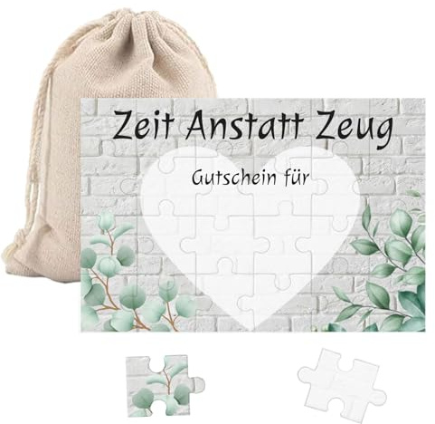 24-teilig Gutschein Puzzle mit Säckchen, Zeit anstatt Zeug, Gutschein zum selber ausfüllen - Geburtstagskarte, personalisierte Geschenke für Freundin Frauen Männer, Geburtstagsgeschenk
