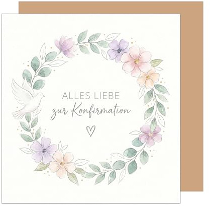 Edition Seidel Premium fyrkantigt gratulationskort för konfirmation med kuvert. Konfirmationskort gratulationskort kort ordspråk unga flickor tonåringar blommor lagerkrans hjärta (KFQ129 SW026)