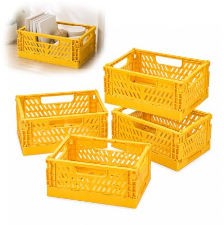 4 st Hopfällbar Förvaringskorg Gul, Liten Låda Organizer | Set med 4 gula hopfällbara förvaringskorgar för badrum, kök, garderob, skrivbord och sovrum.