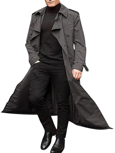 Herr vinter lång trenchcoat dubbelknäppt kappa med bälte löst snitt fallskärmsjacka vindtät klassisk elegant
