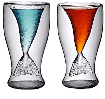 Mermaid Glasses, Valentine’s Day Gifts for Her, 2 Pack 3.4oz Mermaid Tail Glass Cups Mug, Novelty Cute Wine Tumbler Shot Glasses for Whiskey Cocktail, Little Birthday Gift for Women Girl Wife Mom