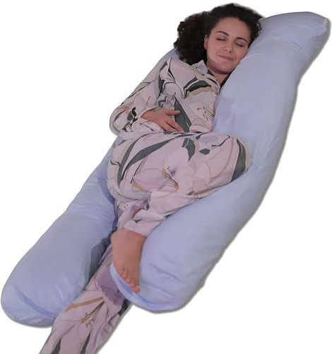bananair - Almohada Embarazada - Funda Lavable - Cojín Embarazada Dormir y Lactancia en Terciopelo, Suave y Agradable - Relleno de Espuma, Cómodo - Sueño Reconfortante (140 x 80 cm, Algodón, Azul)