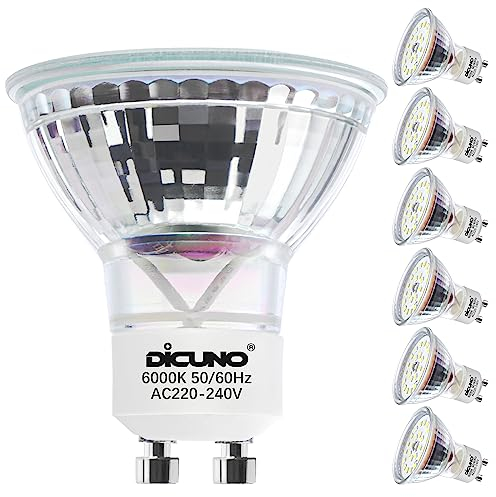 DiCUNO GU10 LED Kaltweiß 5W, Ersetzt 50W Halogenstrahler, 6000K, 430lm, Reflektorlampe, 120° Abstrahlwinkel, kein Flackern, nicht dimmbar, MR16 LED Spot 230V AC, 6er Pack
